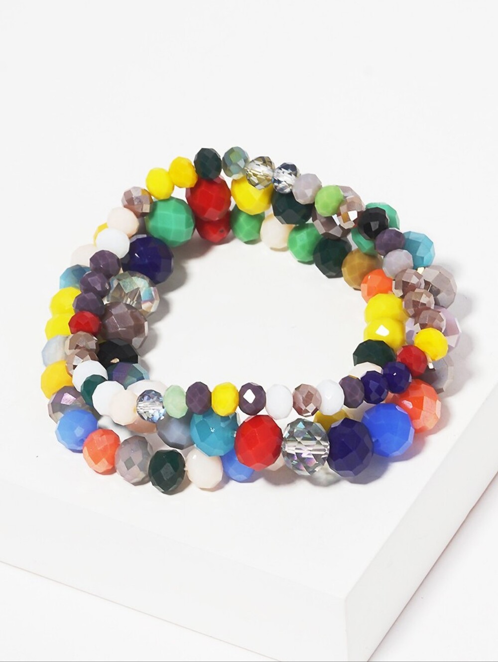 3pc Faceted Dark Multi Beaded Stretch Bracelet Set - Unbranded